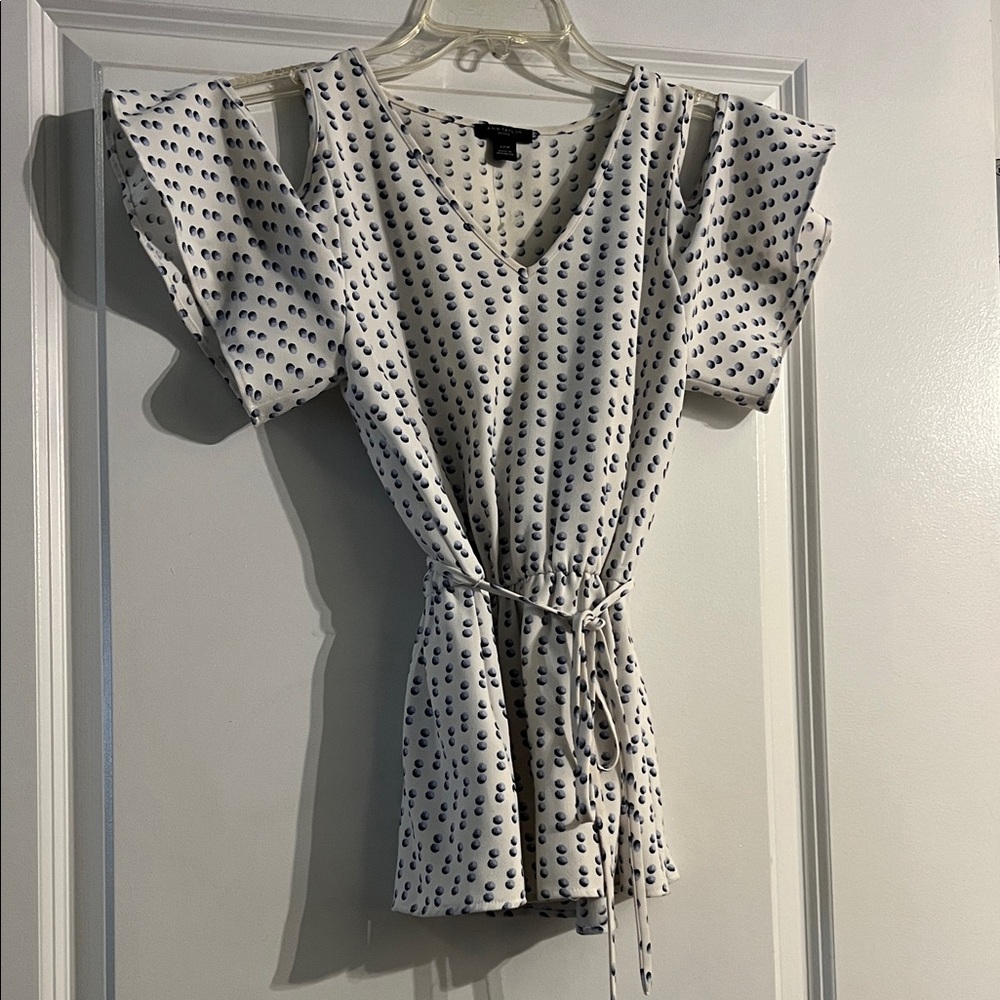 Ann Taylor White and Blue Patterned Blouse